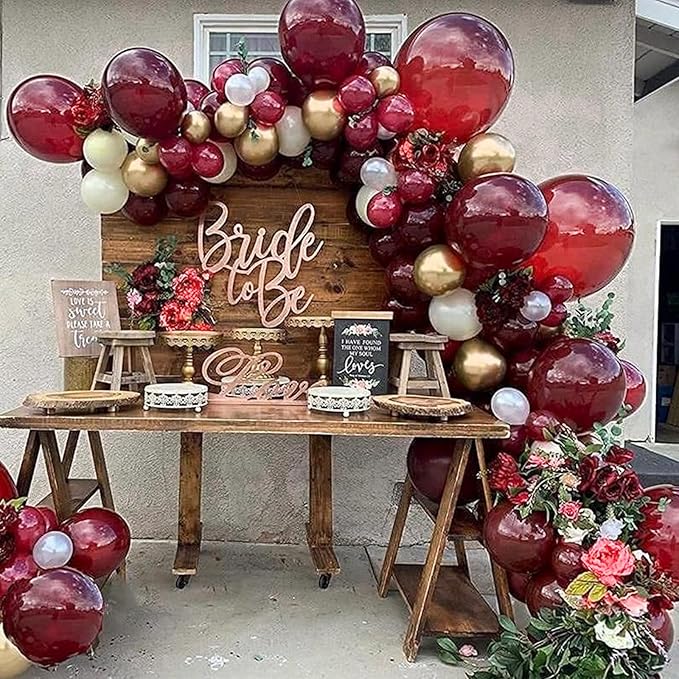 PartyWoo Burgundy Balloons 101pcs 12 Inch Dark Chestnut Red Maroon Helium Balloons for Graduation Wedding Thanksgiving Birthday Bachelorette Citizenship Strawberry Theme Party Decorations Red-Y62
