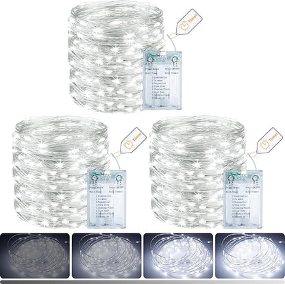 litogo 3 Pack Fairy Lights Battery Operated with Timer, 33FT 100LED Twinkle String Lights USB-C Powered 8 Modes Dimmable for Indoor Bedroom Centerpiece Wedding Classroom Dorm Christmas Decorations