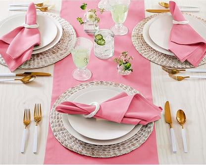 Solino Home Linen Table Runner 108 Inches Long - 100% Pure Linen Pink Carnation Table Runner 14 x 108 Inch - Fete
