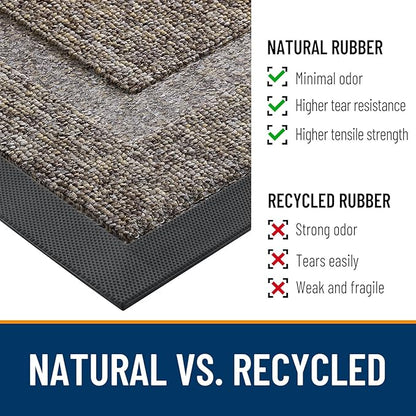 OLANLY Front Door Mat Indoor Outdoor Entrance, Waterproof All-Season, All-Weather Doormat, Sturdy Natural Rubber, Low Profile, Easy Clean Patio Porch Entryway Mat, 29.5x17, Khaki and White