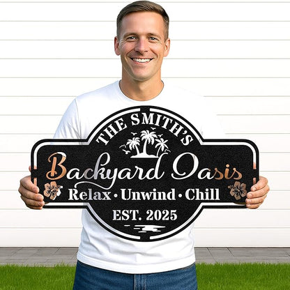 Custom BBQ Metal Wall Sign, Personalized Grill Name Cut Sign for Backyard Patio, Rustic Outdoor Barbecue Decor Gift