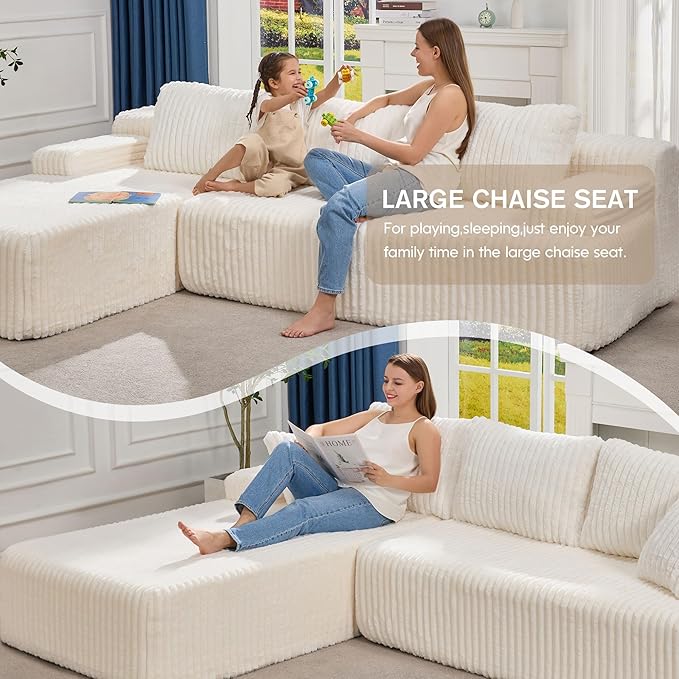 Hobestluk Modular Sectional Sofa Couches L-Shape Couch 3 Seat Modular Sofa Memory Foam Sectional Couches for Living Room, Cloud Couch with Oversized Chaise (108" Left Facing Chaise)