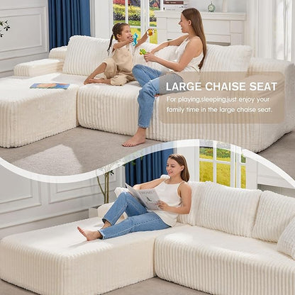 Hobestluk Modular Sectional Sofa Couches L-Shape Couch 3 Seat Modular Sofa Memory Foam Sectional Couches for Living Room, Cloud Couch with Oversized Chaise (108" Left Facing Chaise)