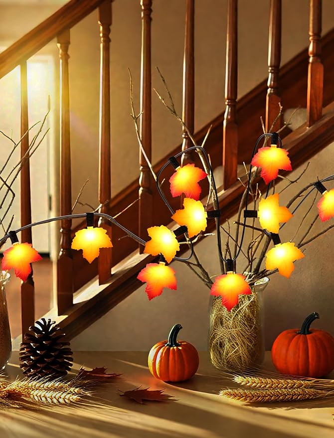 10.5 Feet Classic Fall Garland Lights,10 Warm-Glow LEDs for Rich, Amber Ambiance,UL Certified Plug-in String for Thanksgiving, Halloween & Mantle Decor