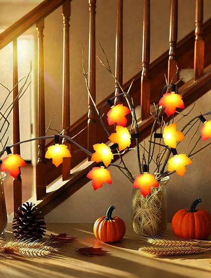 10.5 Feet Classic Fall Garland Lights,10 Warm-Glow LEDs for Rich, Amber Ambiance,UL Certified Plug-in String for Thanksgiving, Halloween & Mantle Decor