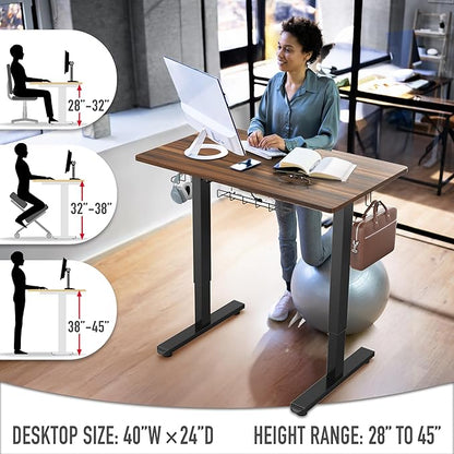 SHW 40-Inch Electric Height Adjustable Standing Desk with Drawer, Memory Preset and Cable Management Tray, Walnut