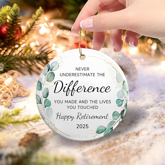 Retirement Christmas Ornament 2025,Happy Retirement Gifts for Women, Men,Retired Gifts Christmas Ornaments for Coworkers,Boss, Teacher,Ceramic Christmas Tree Decorations Ornament Xmas Keepsake