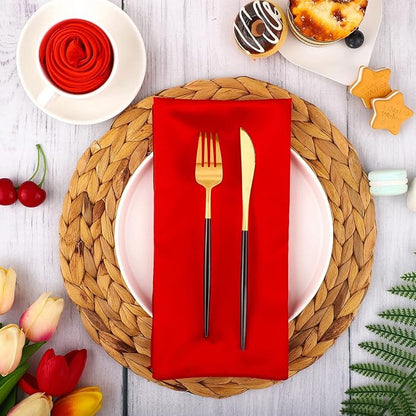 Aneco 16 Pack Christmas Square Satin Napkin Bright Silk Table Napkin Xmas Soft Smooth Fabric Table Napkin for Christmas Wedding Banquet Party Decoration, Red, Forest Green, 20 x 20 Inch