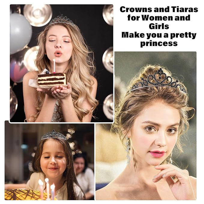 10 Pcs Black Crown Tiaras Headband for Women Girls - Bulk Crystals Princess Tiara Black Swan Crowns Costume Accessories Outfits Gothic Vampire Crown for Prom Pageants Halloween Cosplay Parties
