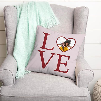 Be Burgundy Custom Love Photo Pillow Cover 16x16 Inch – Personalized Couple Pillow with Heart Photo, Romantic Gift for Lovers, Engagement, Wedding, or Anniversary Home Decor Cushion