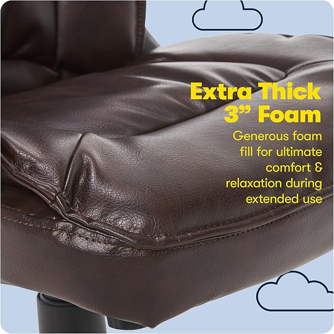Serta® Hannah Executive Home Office Desk Chair, Ergonomic Mid-Back with Lumbar Support, Firm Seat Cushion, Layered Body Pillows, Padded Armrests, Swivel Base, Easy Assembly, Bonded Leather, Brown
