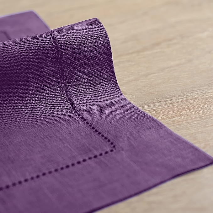 Solino Home Linen Placemats Set of 4 - Classic Hemstitch Purple Placemats 14 x 19 Inch - 100% Pure Linen Table Mats for Fall, Autumn, Winter, Holiday, Christmas, New Year