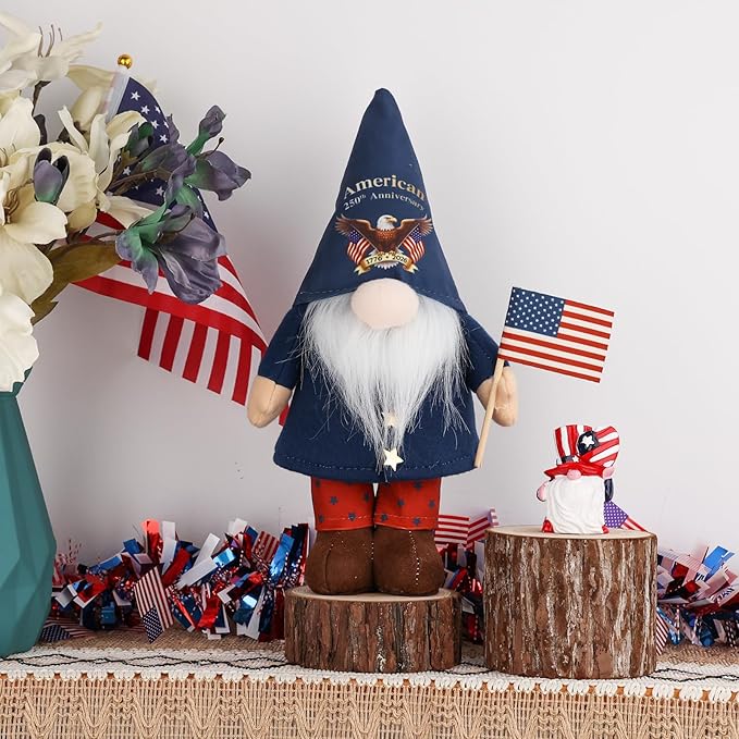 250th Anniversary America 4th of July Patriotic Gnome Plush Decoration Fourth of July Gnome Figurines for Office Home Desk Table Decor for Independence Memorial Day Labor Day