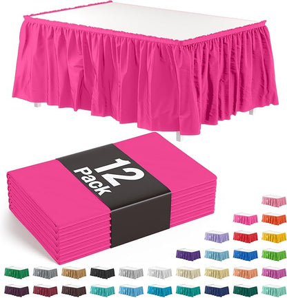 Exquisite Ruffle Table Skirt Cerise 12 Pack 14 Ft Long Table Skirts for Rectangle Tables 6ft Plus or Round Tables Skirts with Adhesive Strip for Gender Reveal Decor & Happy Birthday Parties