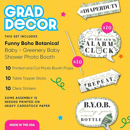 Big Dot of Happiness Funny Boho Botanical Baby - Greenery Baby Shower Photo Booth Props Kit - 10 Piece