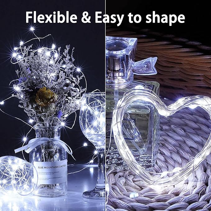 4 Pack White Fairy Lights Battery Operated with Remote, Waterproof 20FT 60LED Cuttable Twinkle Lights with Timer Indoor Outdoor, String Light for Bedroom, Classroom, Wedding, DIY, Christmas Décor