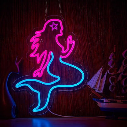 Mermaid Neon Sign for Wall Décor Dimmable LED Bar Beer Neon Light USB Powered Neon Art Signs Decor