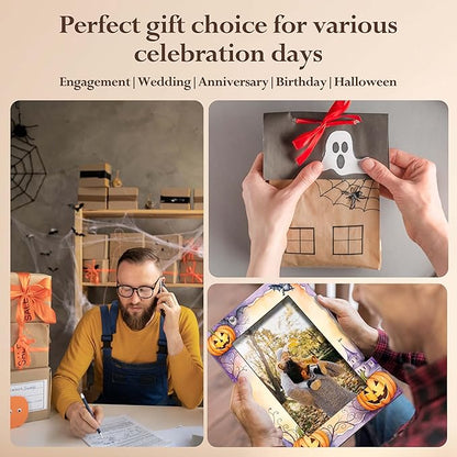 Halloween Picture Frame, 4×6 Pumpkin Wooden Photo Frame for Home Decor Tabletop Display, Vintage Castle Gifts for Family Friends - A01