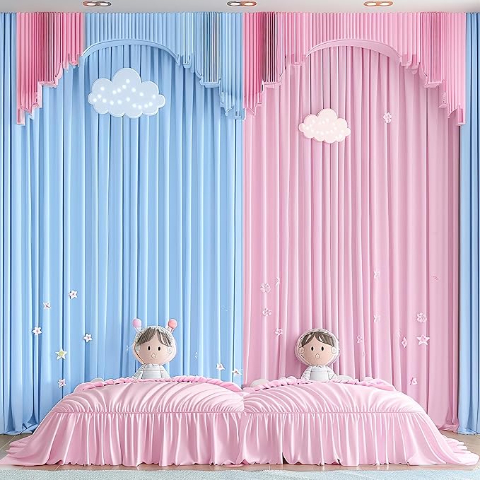 10x10 Pink Blue Backdrop Curtains for Gender Reveal Boy or Girl Parties Wrinkle Free Photo Curtains Backdrop Drapes Fabric Decoration for Birthday Party Baby Shower 5ft x 10ft,2 Panels