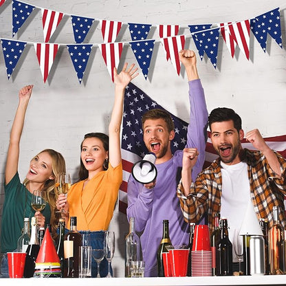 100FT 4th of July Decorations, 60Pcs 7.8 x 11.8 Inches Pennant American Flags for Outside, Pre-Assemble Patriotic 4th of July Banner for Fourth of July Accessories Independence Day Patriotic Decor