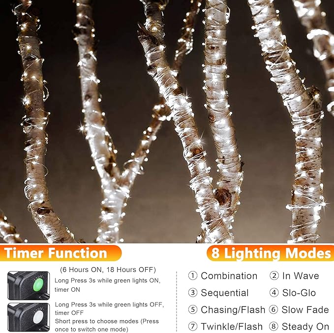 Joomer Fairy String Lights 66FT 200 LEDs Plug in Fairy Lights Indoor Copper Wire String Light DIY for Bedroom, Parties, Wedding, Christmas, Outdoor, Indoor Decoration (White, Non-Connectable)