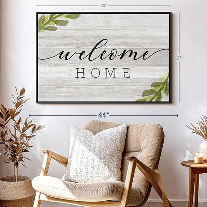 Elephant Stock Rustic Welcome Home Wall Art - Horizontal Floating Framed Canvas - 1-Piece Living Room Wall Decor - Digital Art Inspirational And Typography Canvas Print - Gray and Black Decor for Wall by Natalie Carpentieri - 40" X 27"