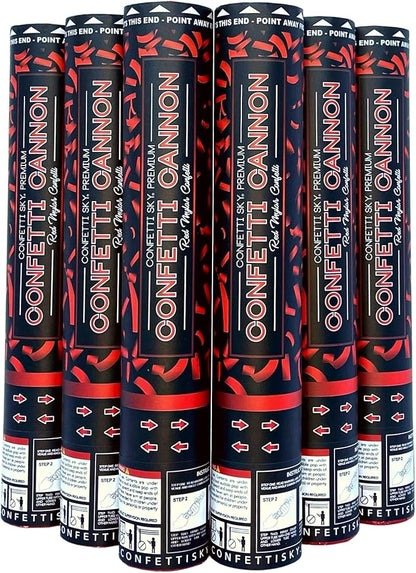 Confetti Sky [6 Pack] 12 Inch Confetti Cannons | Red Confetti Poppers for Wedding Celebration, Birthday Party, Pranks, Graduation, Christmas Eve and New Year Celebration
