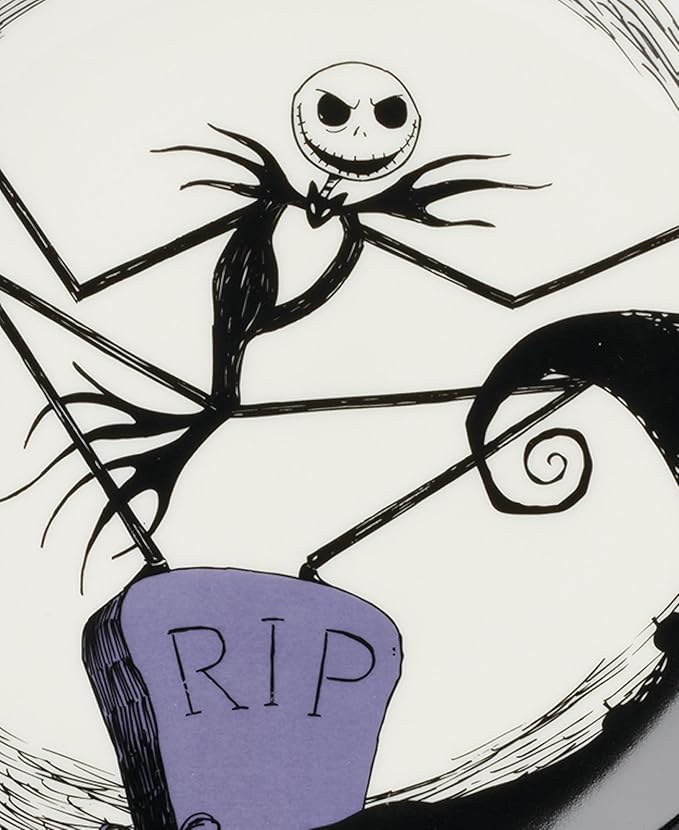 Lenox Dinnerware Set, Nightmare Before Christmas Accent Plates Set For 4, Jack Skellington, Halloween Decor Indoor, Porcelain, Dishwasher Safe, Microwave Safe, Halloween Dishes (White/Black, 4 Pieces)