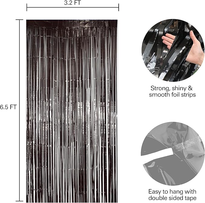 2 Pack Black Fringe Curtain Backdrop, Black Streamers, Halloween, Birthday, Shower, Party Decorations