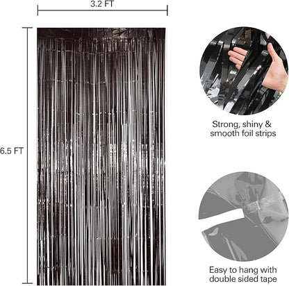 2 Pack Black Fringe Curtain Backdrop, Black Streamers, Halloween, Birthday, Shower, Party Decorations