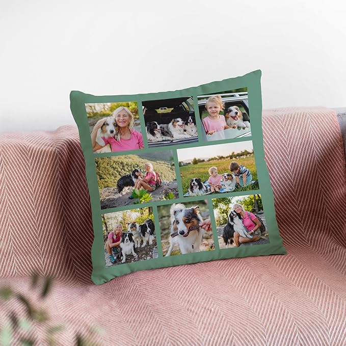 Be Burgundy Custom 8 Photo Pillow Cover 16x16 Inch – Personalized Collage Picture Pillow, Custom Throw Pillowcase, Optional Background Color, Gift for Family, Friends, Couples