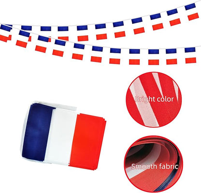 France Small String Flags, 50 Feet 38 Pcs French Pennant Banner Bunting Flags, Patriotic Events, Independence Day, Country Festival, Commemoration, Decorations (France)