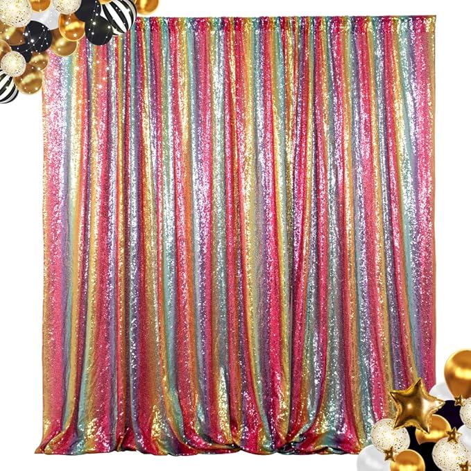 ShinyBeauty Sequin Backdrop Rainbow 2panels 5FTX10FT Glitter Backdrop Curtains Photo Booth Backdrop Outdoor Background/Holiday/Wedding Parties