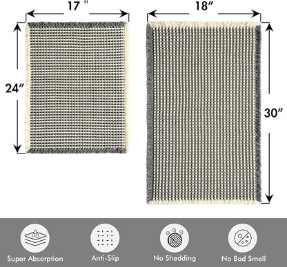 MIULEE Set of 2 Waffle Bathroom Rugs, Boho Bath Rugs Non Slip Washable, Super Absorbent Bath Mats, Ultra Soft Rubber Backed Shower Mats for Bathroom Floor, Tub, Dark Grey & Yellow, 17"x24"+18"x30"