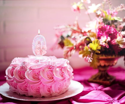 Number 20 Candle Pink Sequins and Bowtie 20th Cake Topper, 20 Birthday Candle for Girls Pastel Sweet Theme Birthday Party or Adults Milestone Age Decoration