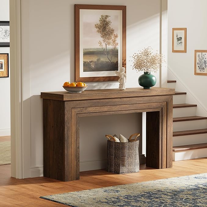 Huuger 54 Inch Entryway Table, Retangular Console Table with Storage, Farmhouse Sofa Table Behind the Couch, Long for Entrance, Hallway, Foyer, Living Room, Rustic Brown