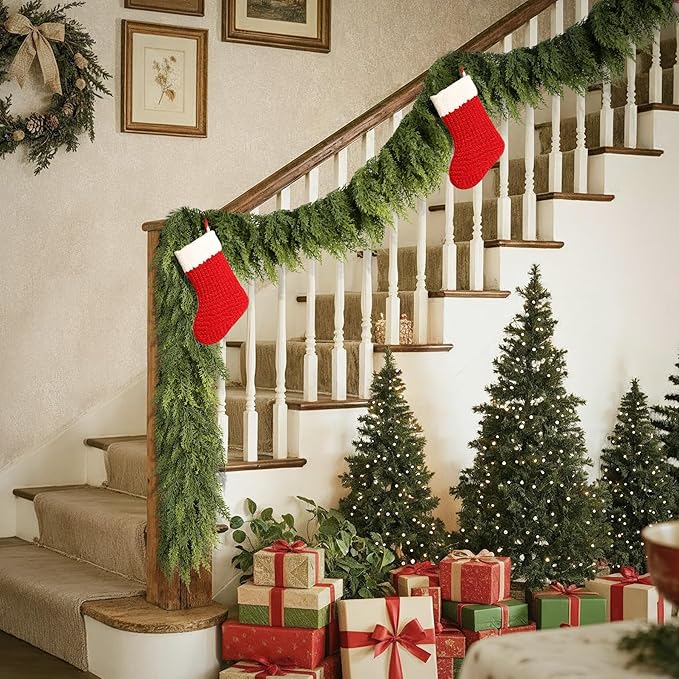 9FT Christmas Garland Cedar Garland Real Touch Faux Greenery Cypress Garlands for Mantle,Table,Wall,Christmas Decorations Indoor Outdoor