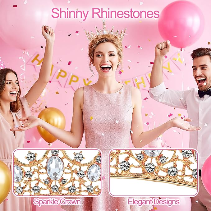 Grevosea Gold Queen Crown for Women, Rhinestone Birthday Crown Princess Tiara Wedding Headband for Bride Hair Accessories