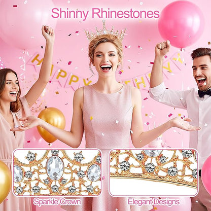 Grevosea Gold Queen Crown for Women, Rhinestone Birthday Crown Princess Tiara Wedding Headband for Bride Hair Accessories