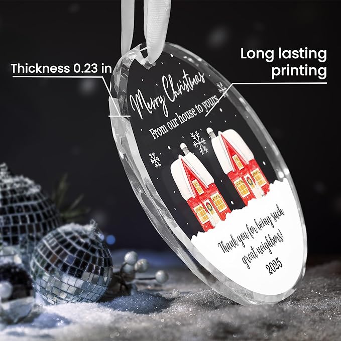Neighbor Christmas Ornaments 2025 - Christmas Tree Decorations Glass Ornaments 2025 - Friend Gifts for Neighbors, Ornaments for Neighbors Friends Bestie Friendship, Awesome Best Neighbor Gifts