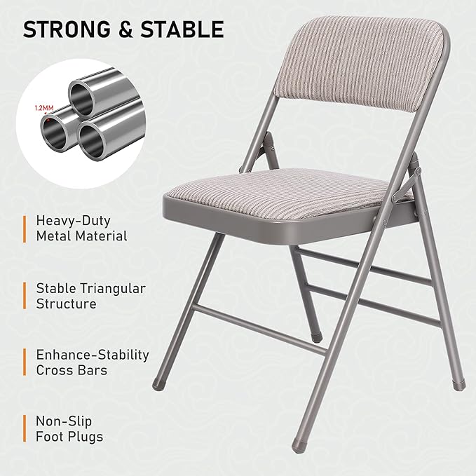 SEALAMB 6 Pack Fabric Folding Chairs with Padded Seats & Cushion, Metal Foldable Chairs for Wedding Party, Commercial Chairs for Office School Church Events, 350lb Capacity (Gray-Fabric, 6 Pack)
