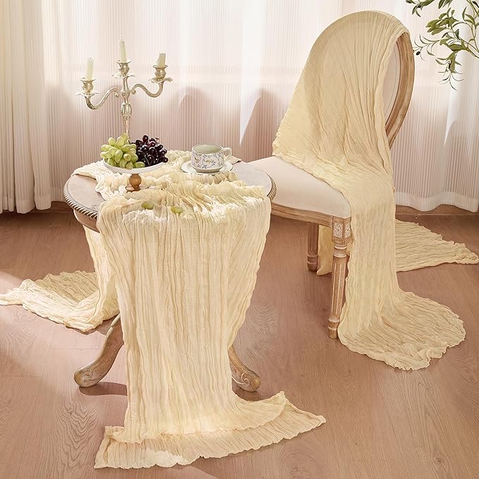 6 Pack Cheesecloth Table Runner 120 Inch Boho Rustic Gauze 10 FT Beige Cheese Cloths Table Runners Decorations for Spring Summer Birthday Party Baby Shower Wedding Holiday Home Decor