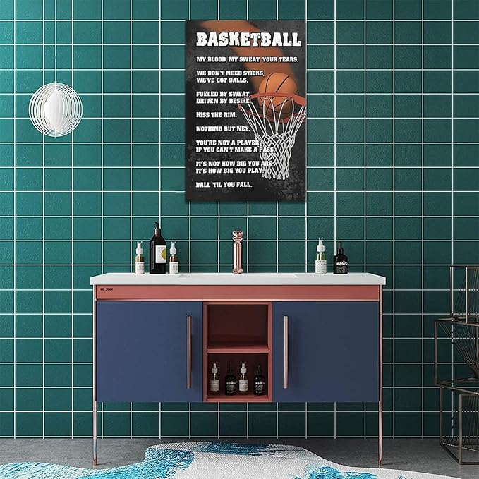 Basketball Wall Art, Basketball Life Lessons Pictures Wall Decor, Sports Quotes Canvas Prints Painting, Framed Artwork Office Home Decor For Bathroom Bedroom Dining Living Room 24L" x 16W"