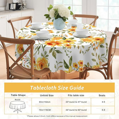 Eikione Summer Leaf Round Tablecloth 70inch,Tablecloth Waterproof and Wrinkle-Free, Red Flower Rustic Table Covers, Summer Decorations for Home