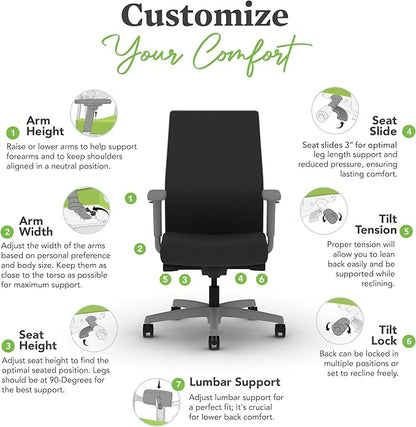 HON Ignition 2.0 Mid Back Task Chair, Spectrum Mesh, Advanced Synchro-Tilt Control, Office Chair with Lumbar Support, Height and Width Adjustable Arms, Titanium Frame, Onyx