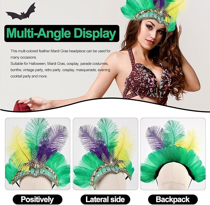 Women's Carnival Feather Headpieces Sequin Headdress for Wedding Masquerade Party Cosplay Feather Headbands