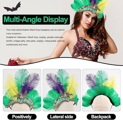 Women's Carnival Feather Headpieces Sequin Headdress for Wedding Masquerade Party Cosplay Feather Headbands