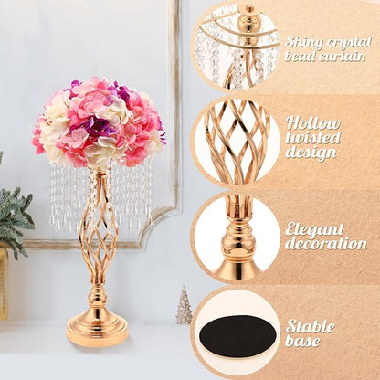 Wesiti 20 Pcs Crystal Gold Flower Stand Elegant Metal Flower Arrangement Stand with Chandelier Crystals 17.7" Tall Gold Vase for Centerpieces Wedding Reception Hotel Favor