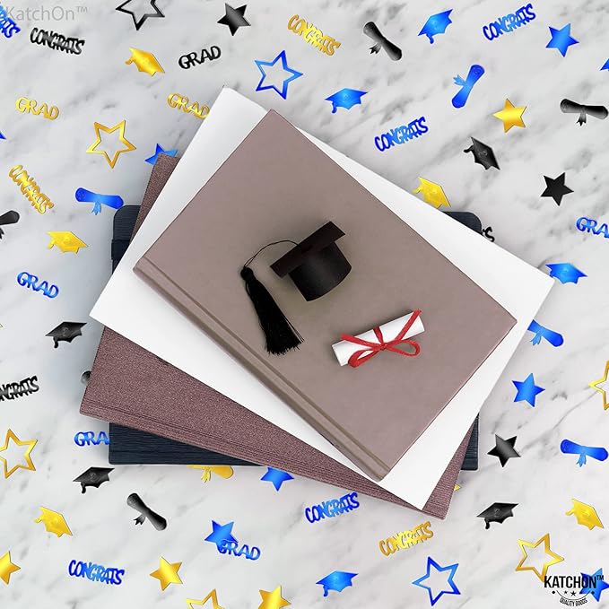 KatchOn, Gold and Black Graduation Confetti 2025 - Pack of 1300 | Grad Confetti Class of 2025 | Grad Table Decorations 2025 | Blue and Gold Graduation Decorations