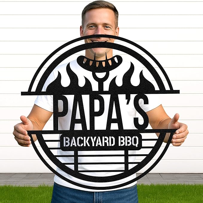 Personalized BBQ Terrace Metal Sign, Custom Grill Cut Name Wall Art for Outdoor Dining Area, Rustic Backyard Decor
